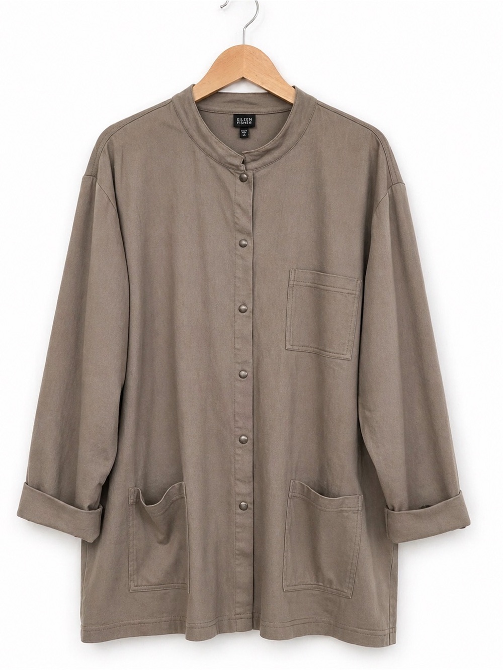 Eileen Fisher Taupe Cotton Twill Jacket Shirt XL Minimal Utility